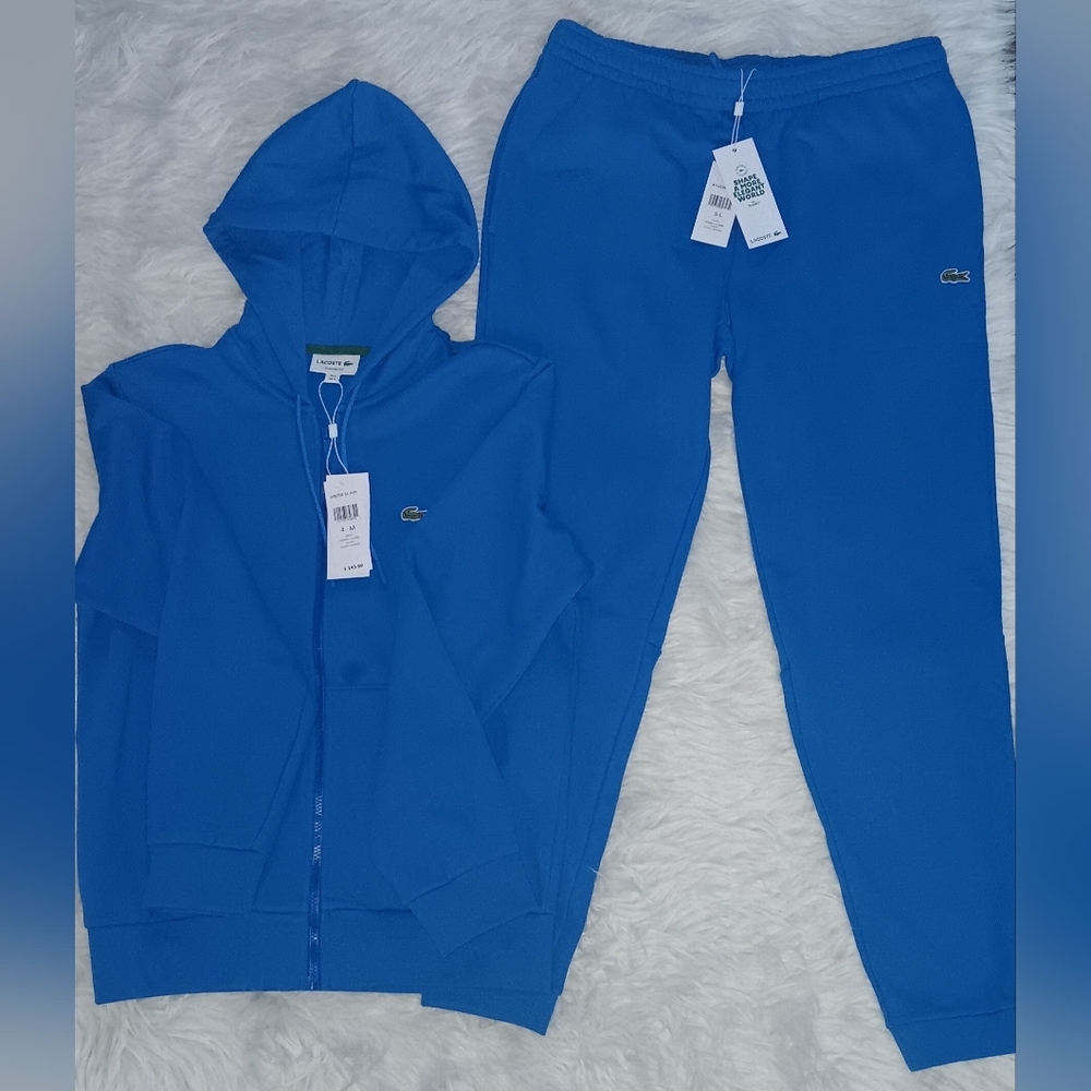 Authentic Lacoste Unisex Kangaroo Pocket Zip-Up Hoodie & Tapered Trackpants-NWT